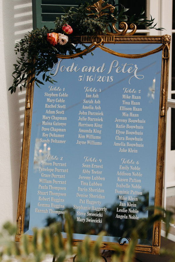 Seating Chart in Antique Framed Mirror