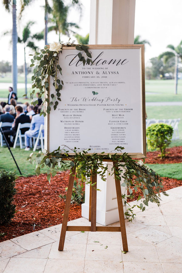 Framed Welcome Sign with Bridal Party Info