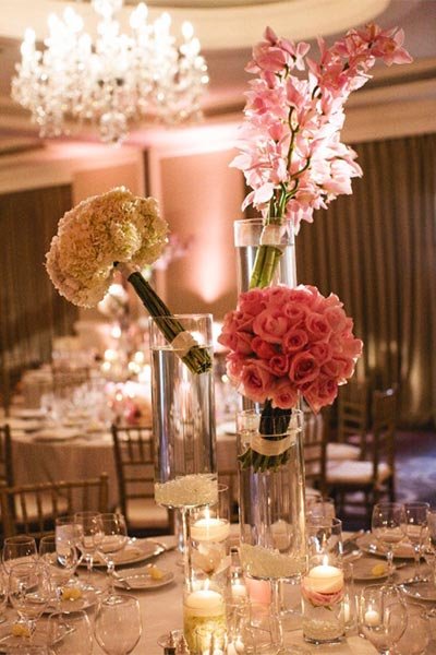 Use bouquet flowers as centerpieces Use bouquet flowers as centerpieces