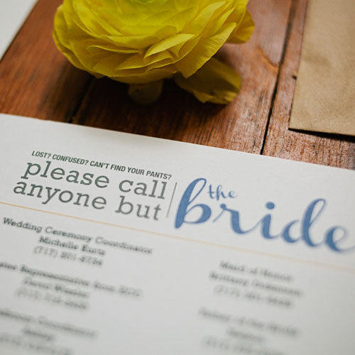 Pre-empt frantic wedding-morning phone calls.