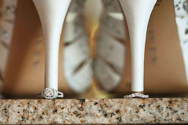 Halo Engagement Ring & Wedding Band