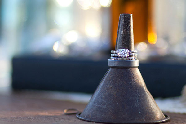 Halo Engagement Ring & Wedding Bands