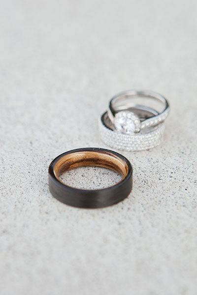 Halo Engagement Ring & Wedding Bands