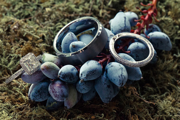 Halo Engagement Ring & Wedding Bands