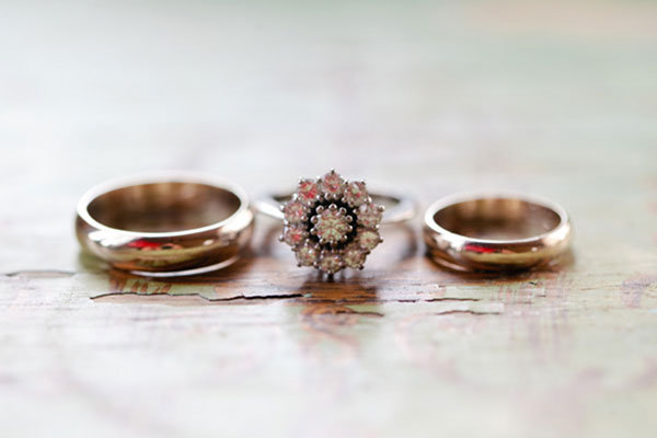 Intricately-Shaped Engagement Ring & Wedding Bands