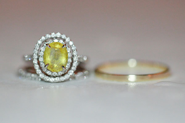 Halo Engagement Ring & Wedding Bands