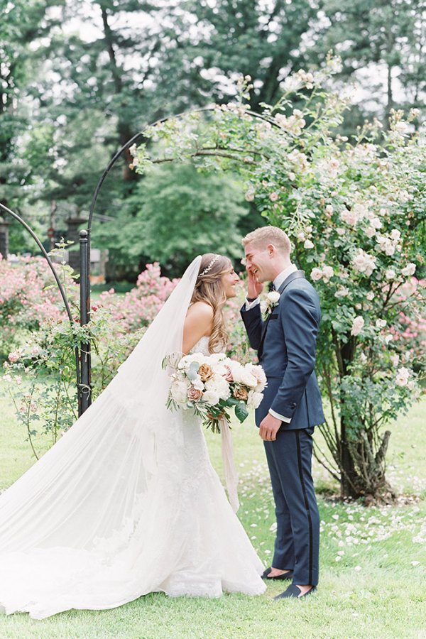 bride and groom first look