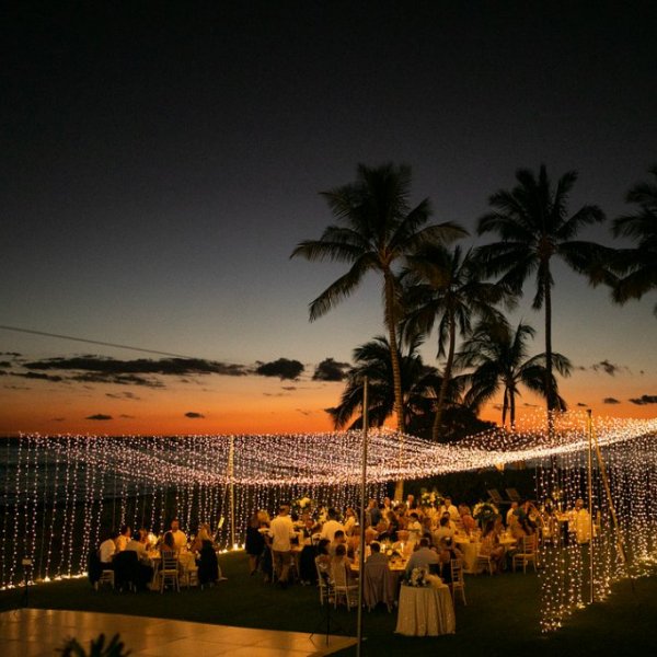 wedding reception tent string lights