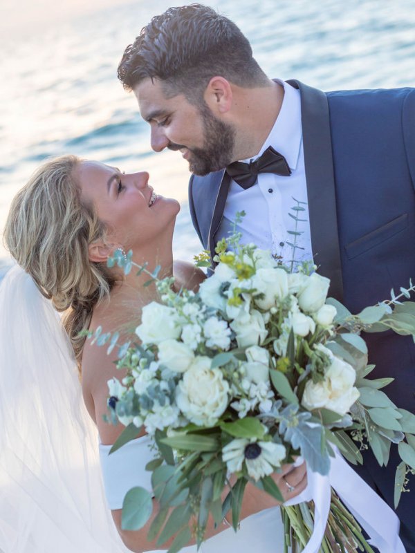 bride and groom on the beach