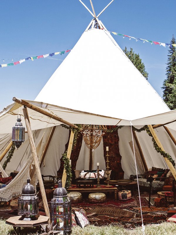 Bohemian tented wedding ceremony