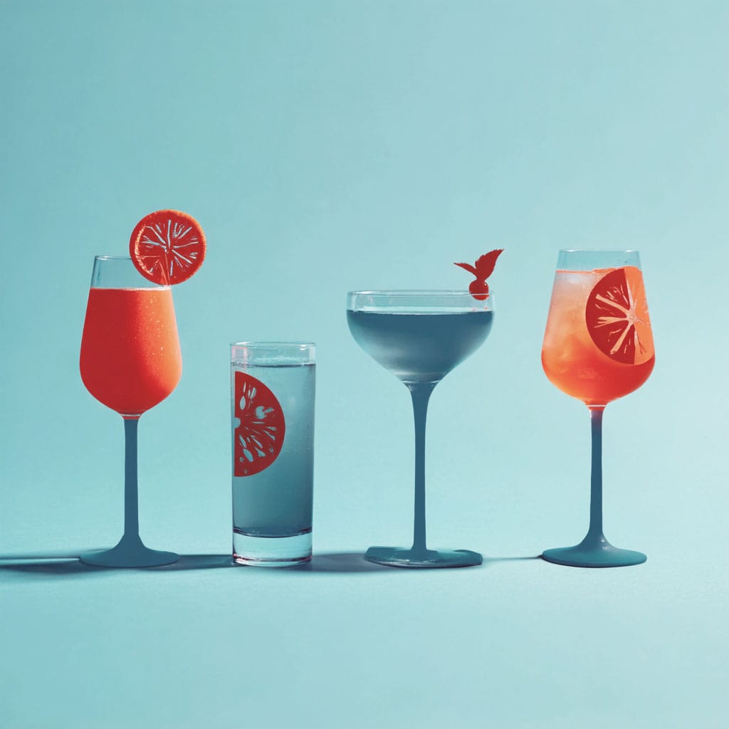 Refreshing cocktail and mocktail drinks with citrus garnishes on elegant glassware.